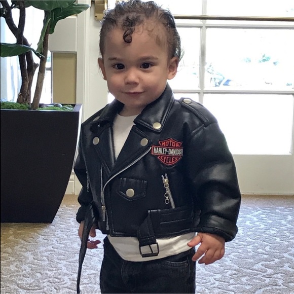 harley-davidson leather motorcycle jacket kids size 5 punk rock festival medium - Picture 2 of 8